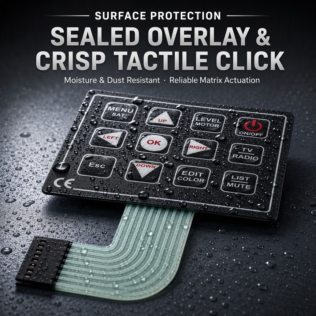 12-Key Matrix Membrane Switch Custom Overlay Keyboard Panel for Industrial Control and Remote Controller