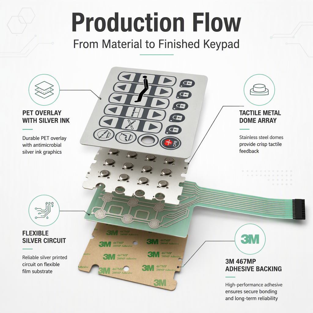 Medical Bed Membrane Keypad Tactile Membrane Switch Panel for Hospital Beds Surgical Tables Patient Lifters
