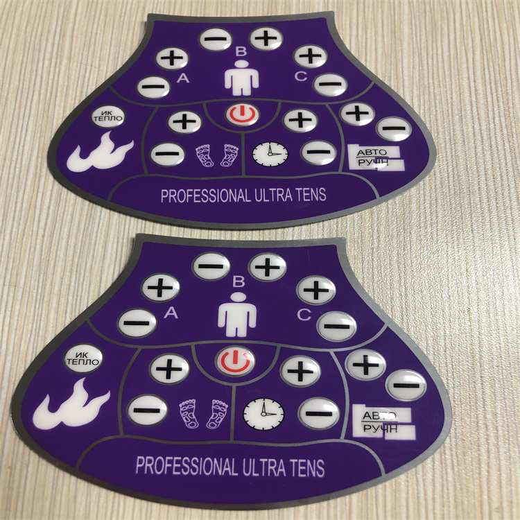 OEM Silk Screen Graphic Overlay Membrane Switch Keypad PET PC Foil Sticker With Adhesive for Foot Massager Medical Equipment