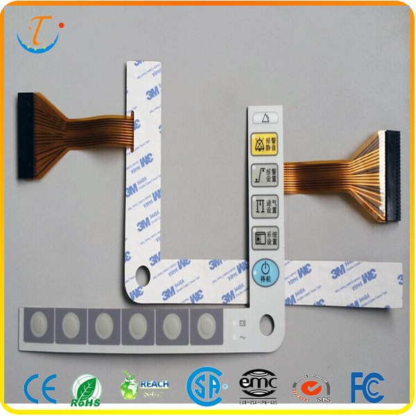 Custom Embossing Button Tactile Membrane Switch Keypad Waterproof PET Panel With FPC Tail for Remote Controller