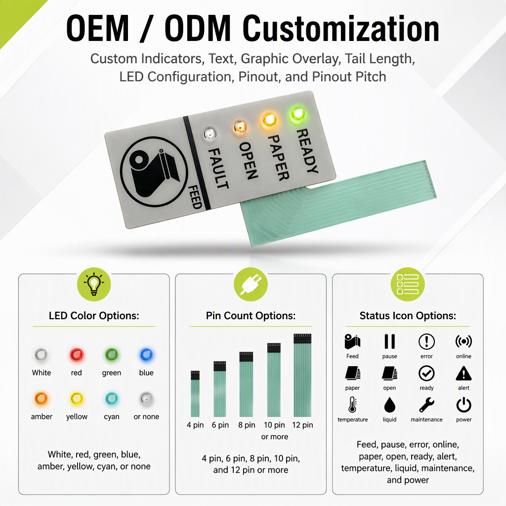 Custom LED Membrane Switch Indicator Panel Membrane Keypad with Status Lights for POS Medical Industrial Equipment