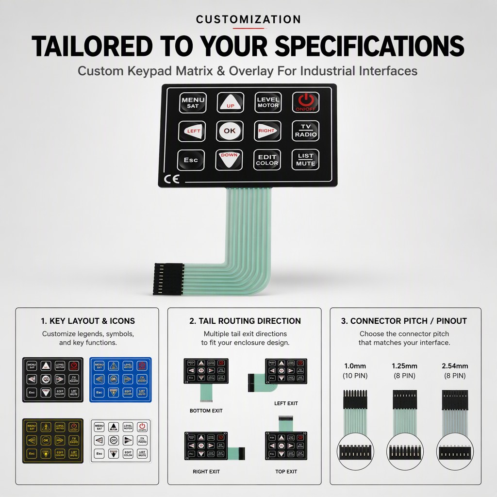 12-Key Matrix Membrane Switch Custom Overlay Keyboard Panel for Industrial Control and Remote Controller