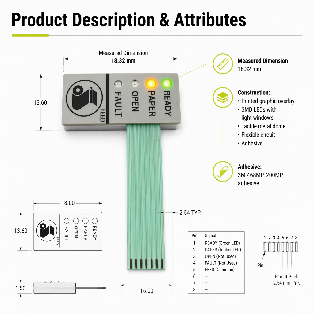 Custom LED Membrane Switch Indicator Panel Membrane Keypad with Status Lights for POS Medical Industrial Equipment