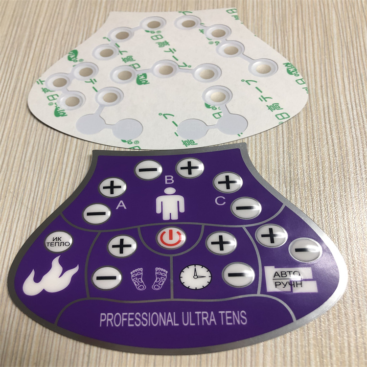 OEM Silk Screen Graphic Overlay Membrane Switch Keypad PET PC Foil Sticker With Adhesive for Foot Massager Medical Equipment