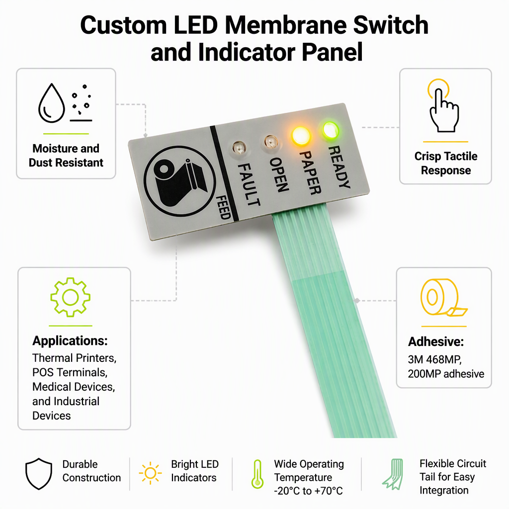 Custom LED Membrane Switch Indicator Panel Membrane Keypad with Status Lights for POS Medical Industrial Equipment