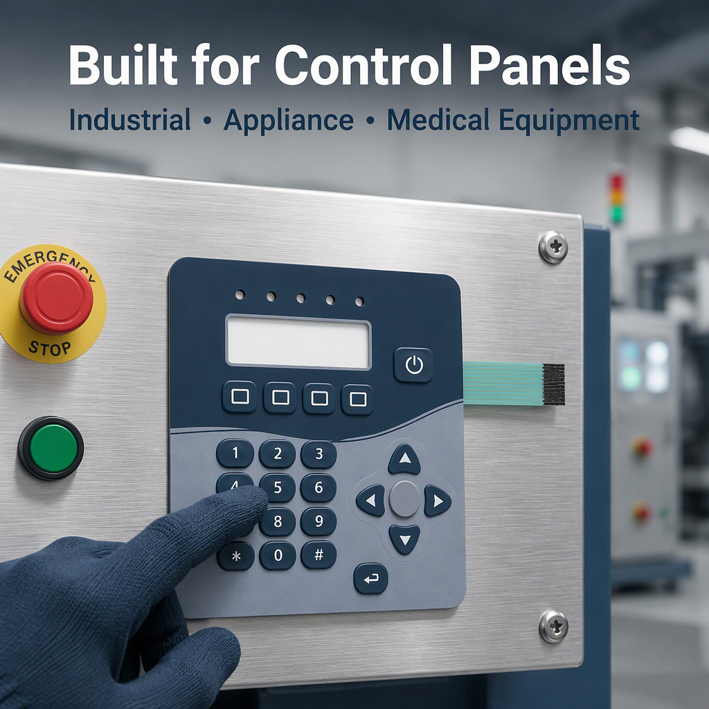 Custom Membrane Switch Panel Ribbon Cable Interface Display Window Indicator LED for Industrial Appliance Medical Control