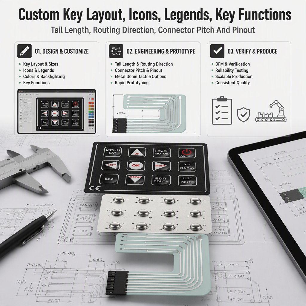 12-Key Matrix Membrane Switch Custom Overlay Keyboard Panel for Industrial Control and Remote Controller