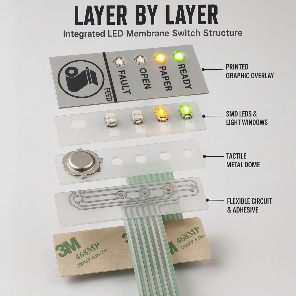 Custom LED Membrane Switch Indicator Panel Membrane Keypad with Status Lights for POS Medical Industrial Equipment